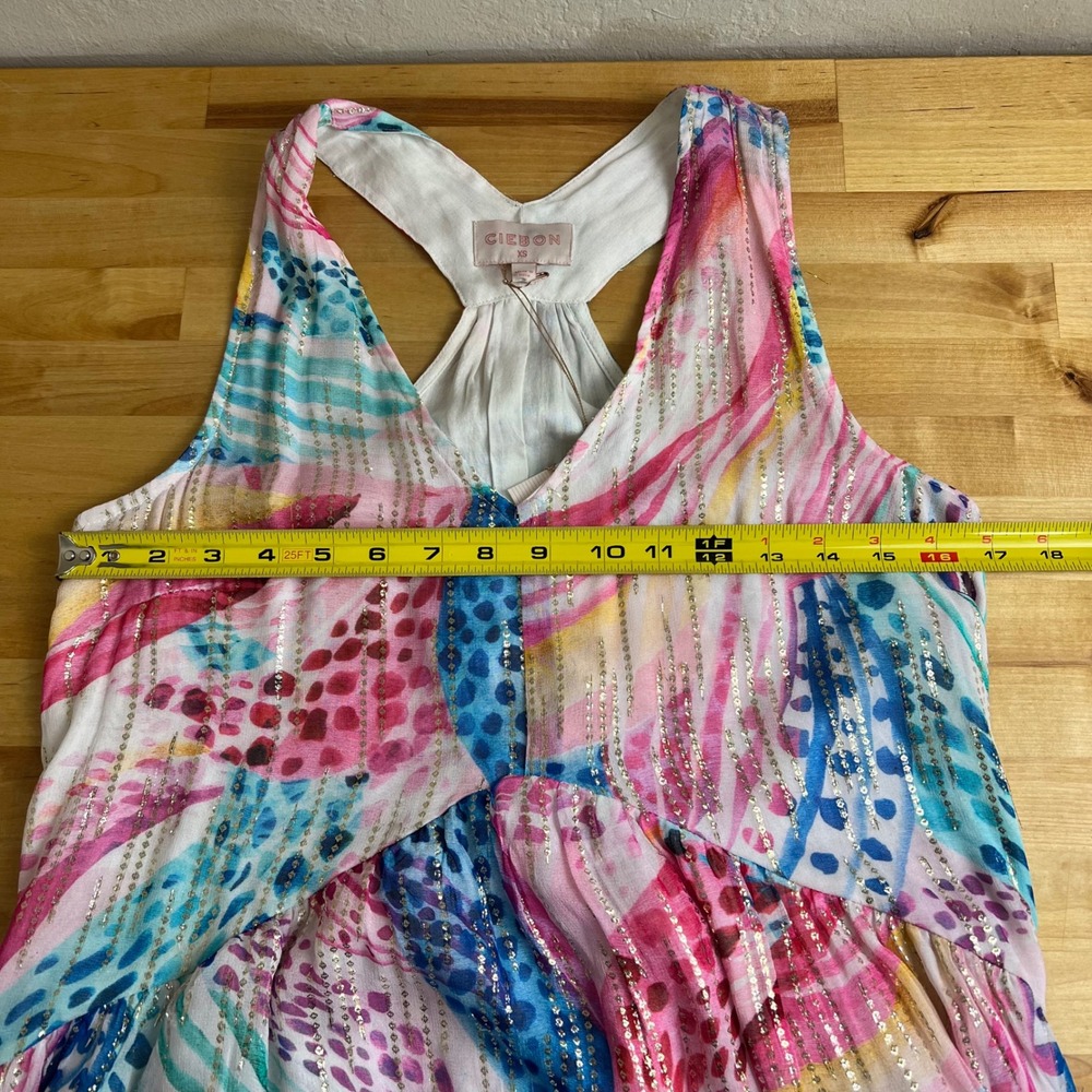 CIEBON Maxi Dress XS Colorful Abstract Metallic V-Neck Racerback Tropical NWT - Picture 8 of 9